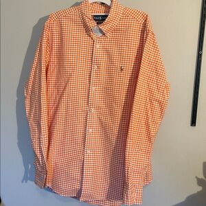 Ralph Lauren Shirt Mens Large Orange Gingham Classic Fit Button Down Long Sleeve